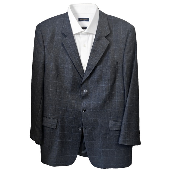 Jos A Bank Wool & Cashmere Blend Windowpane 2-Pc Suit Blazer Dress Pants Vintage - Picture 3 of 7